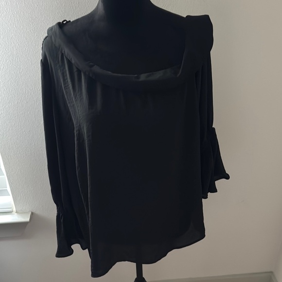 Vince Camuto Rich Black Summer 3 one shoulder 3/4 sleeves ruffle top blouse 1X - Picture 4 of 13